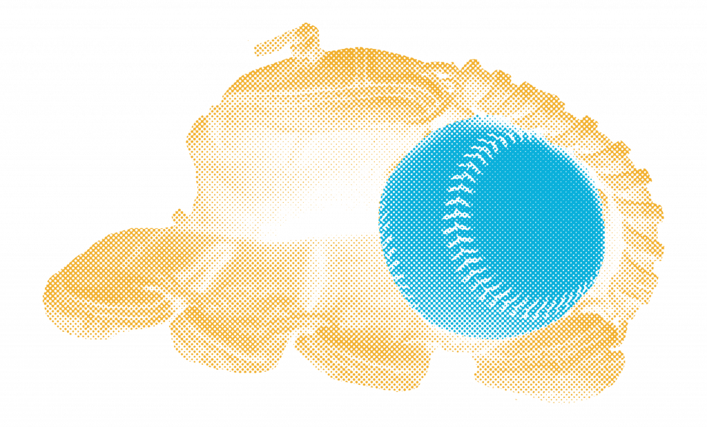 A baseball inside a baseball glove